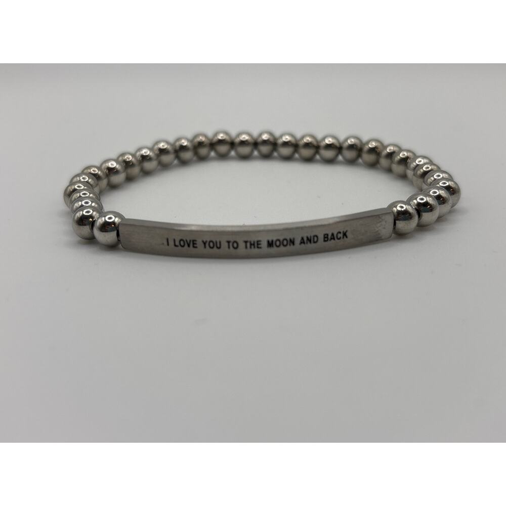 Silver toned beaded stretch bracelet “I LOVE YOU TO THE MOON AND BACK”